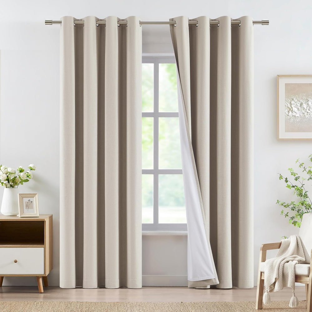 Vision Home Sand Full Blackout Window Curtains Grommet Linen Total Room Darke...