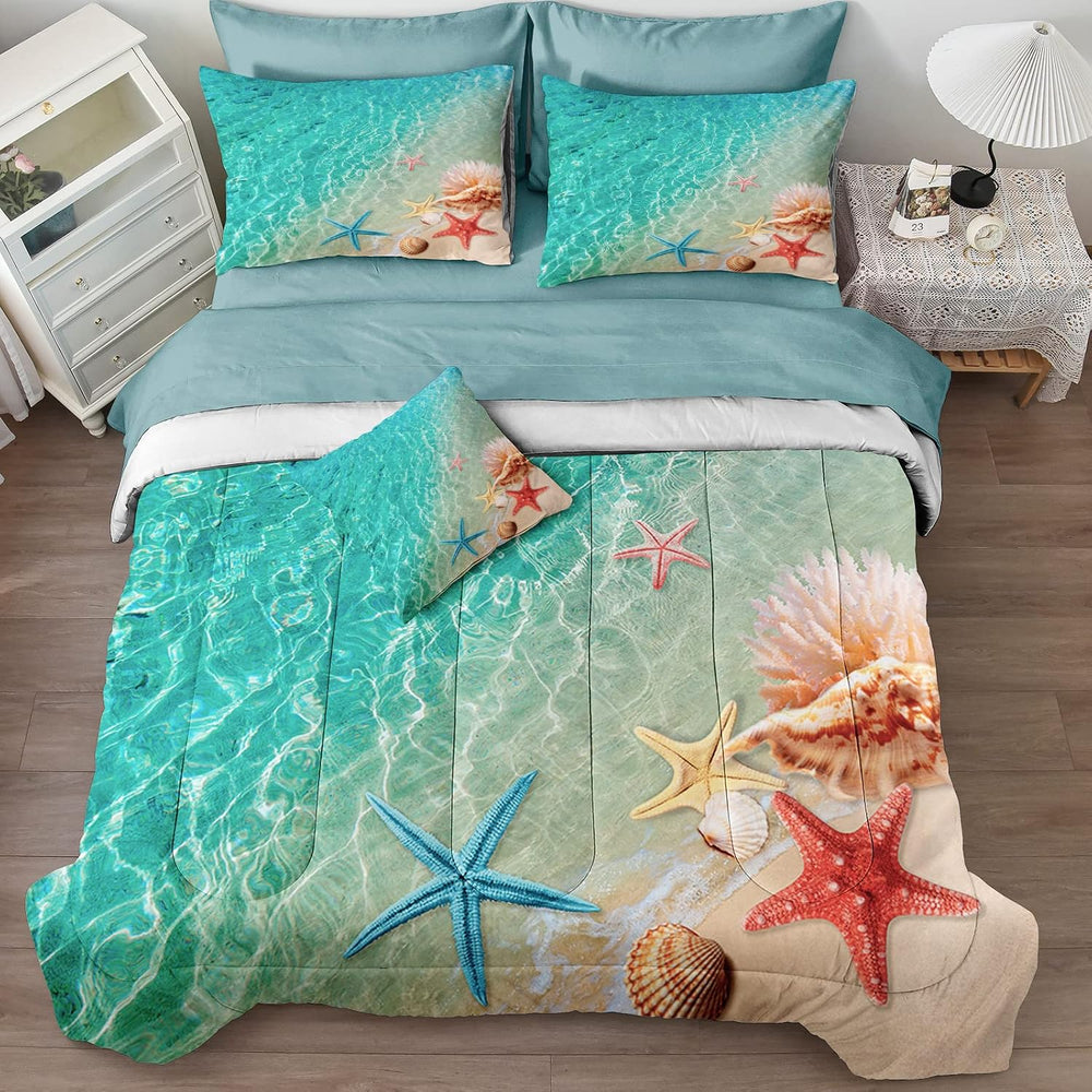 Merryword Ocean Beach Comforter Set Twin Size 6 Pieces Bed in a Bag Coastal S...