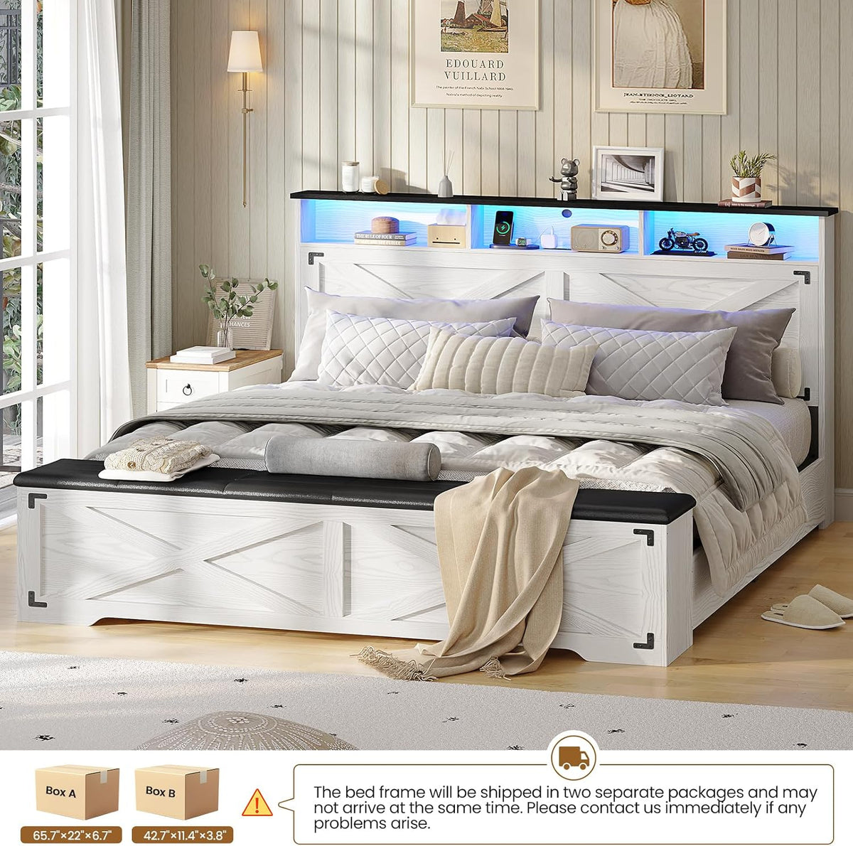 hasuit queen size bed frame with storage ottoman, view 9