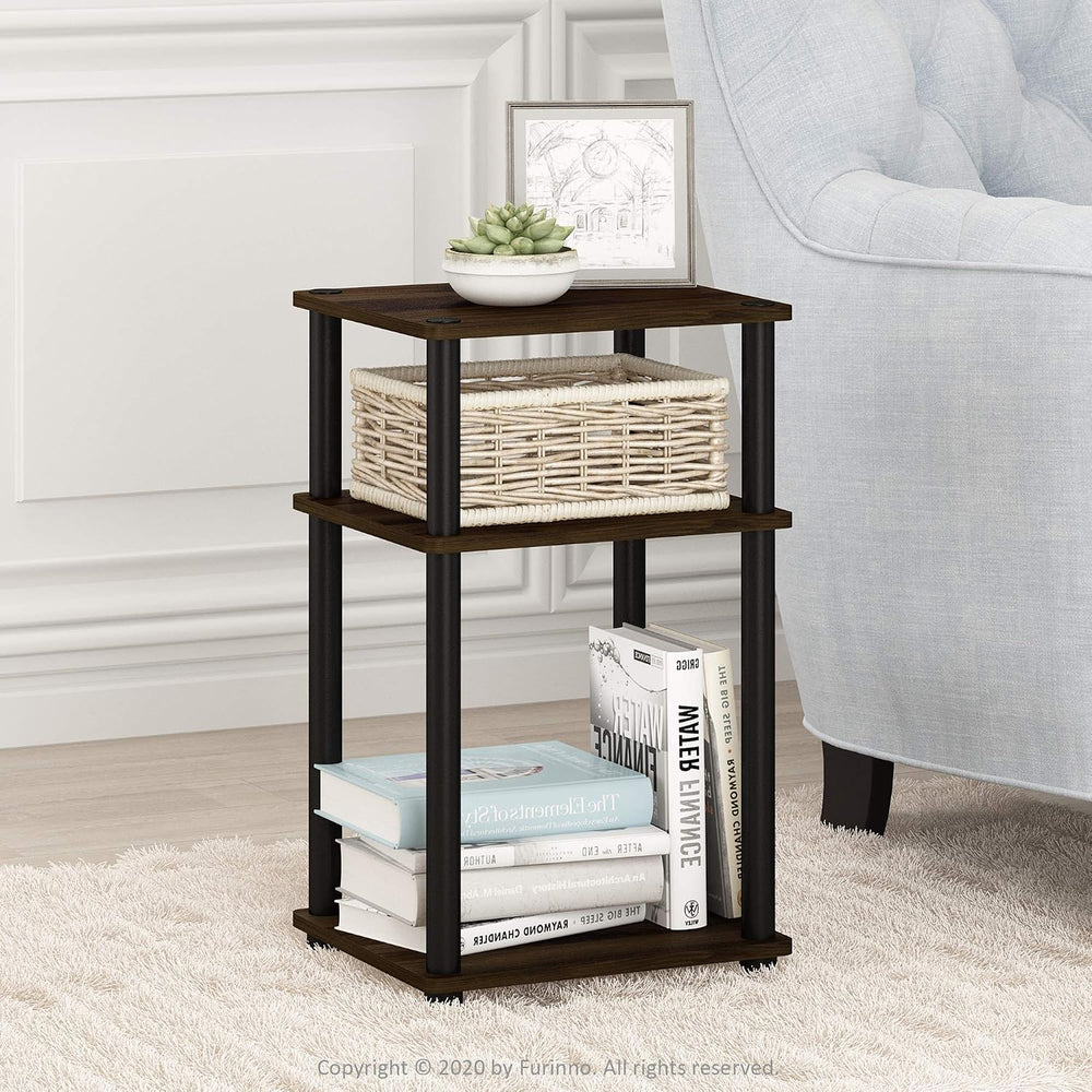 Furinno JUST Toolless 3-Tier Side Table Set of 2, Columbia Walnut