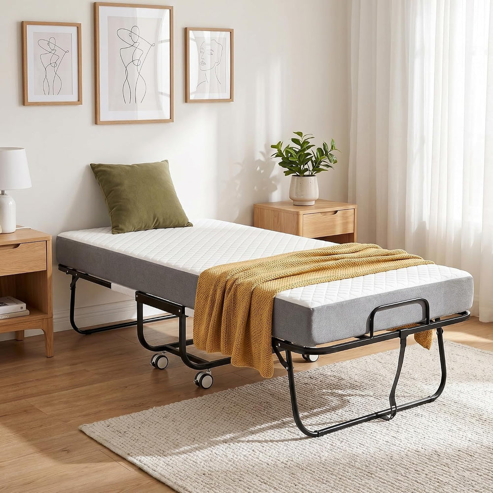 Twin Folding Bed with Mattress, 75"x 38" Foldable Bed for Adults,Fo...