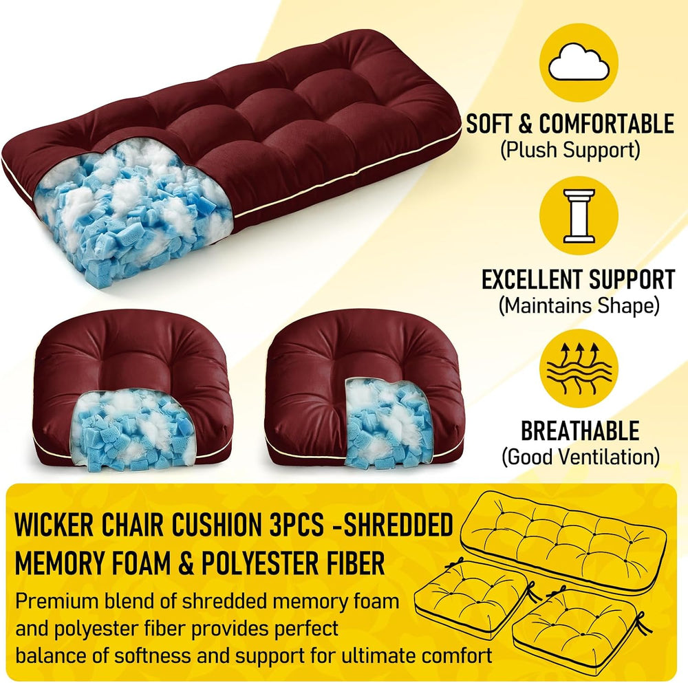 1 MIDDLE ONE Wicker Chair Cushions 3 Pieces Set for Outdoor Furniture, Replac...