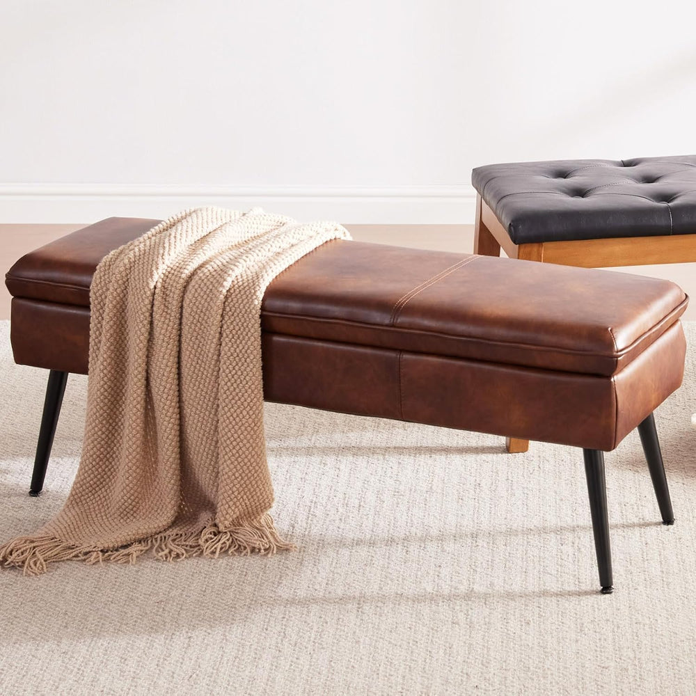 Ottoman with Storage Bench, Upholstered Large Entry Bench Brown