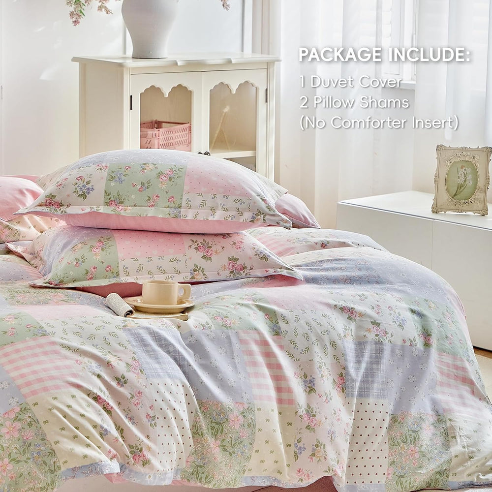 Joyreap 3pcs Twin Size Cotton Duvet Cover Set for Girls, Colorful Flowers Gri...