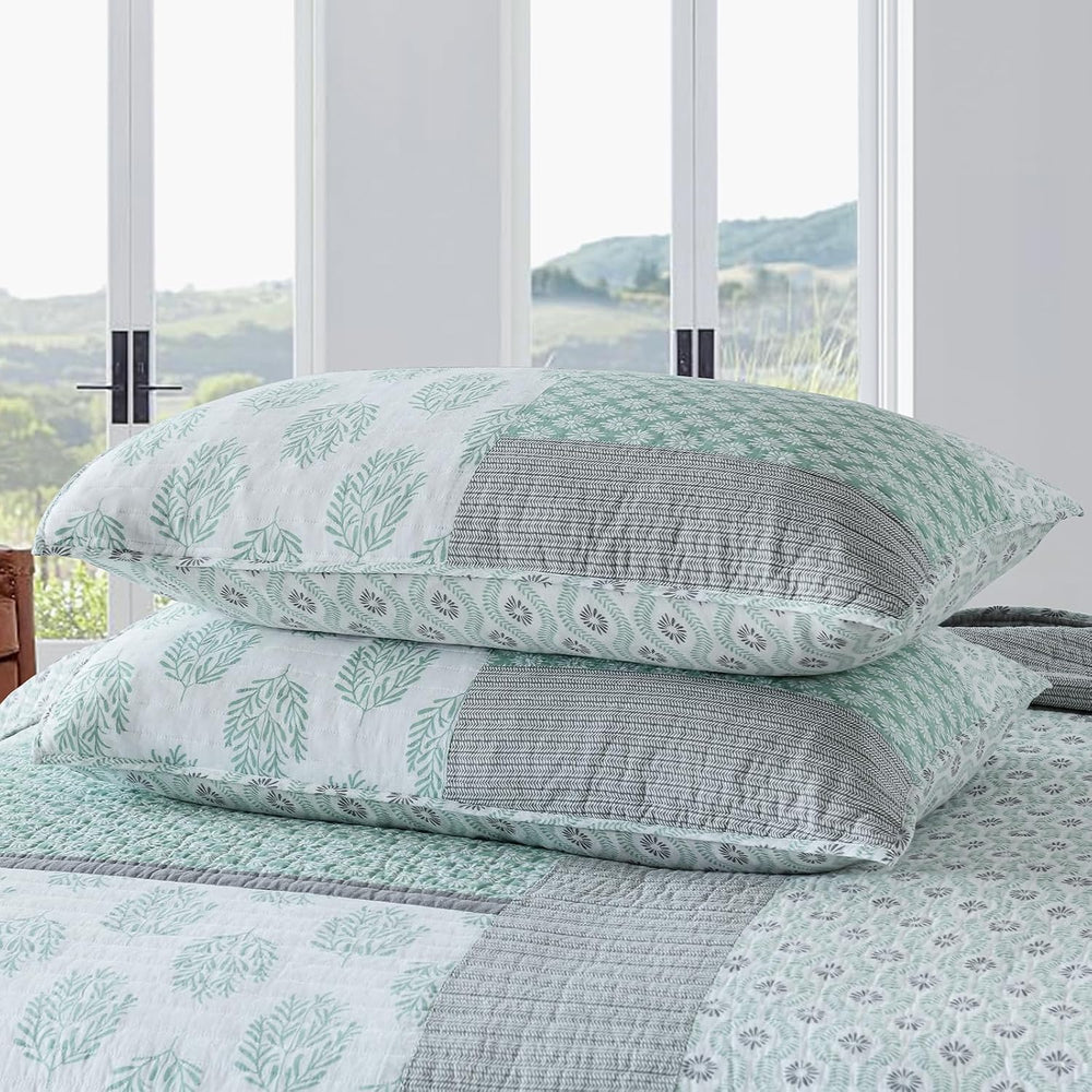Finlonte Quilts Queen Size, 100% Cotton Queen Comforter Set, Green Grey Farmh...