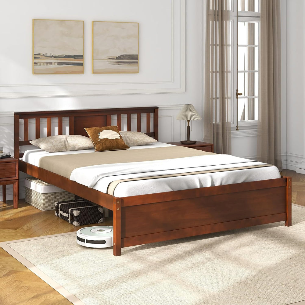 GIANTEX Queen Size Solid Wood Platform Bed Frame, Mid Century Queen Bed Frame...