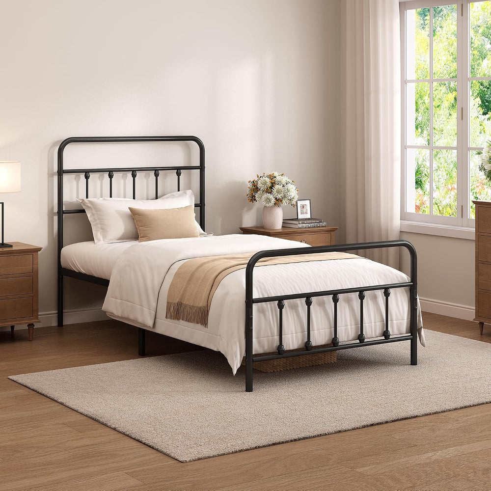 Twin Size Metal Bed Frame with Headboard and Footboard,Black