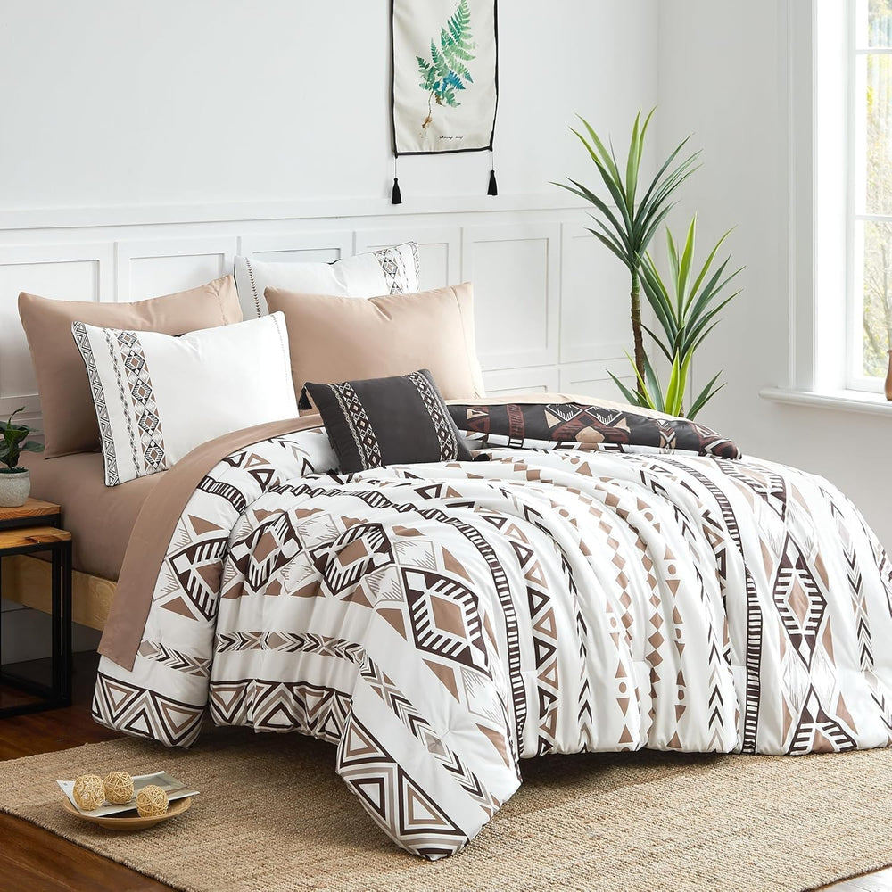 Queen Comforter Set - 7 Pieces Western Bedding Set Reversible Bed in A Bag