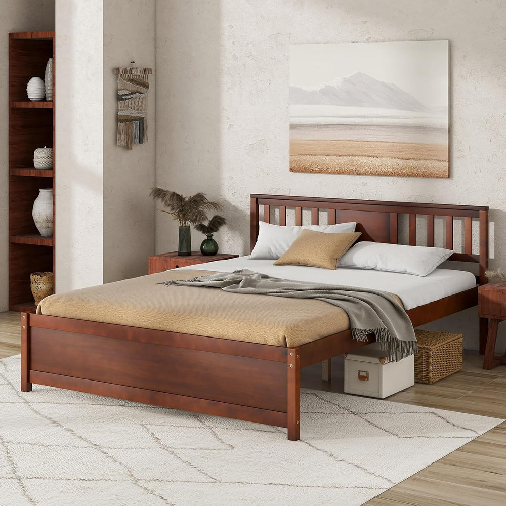 GIANTEX Queen Size Solid Wood Platform Bed Frame, Mid Century Queen Bed Frame...