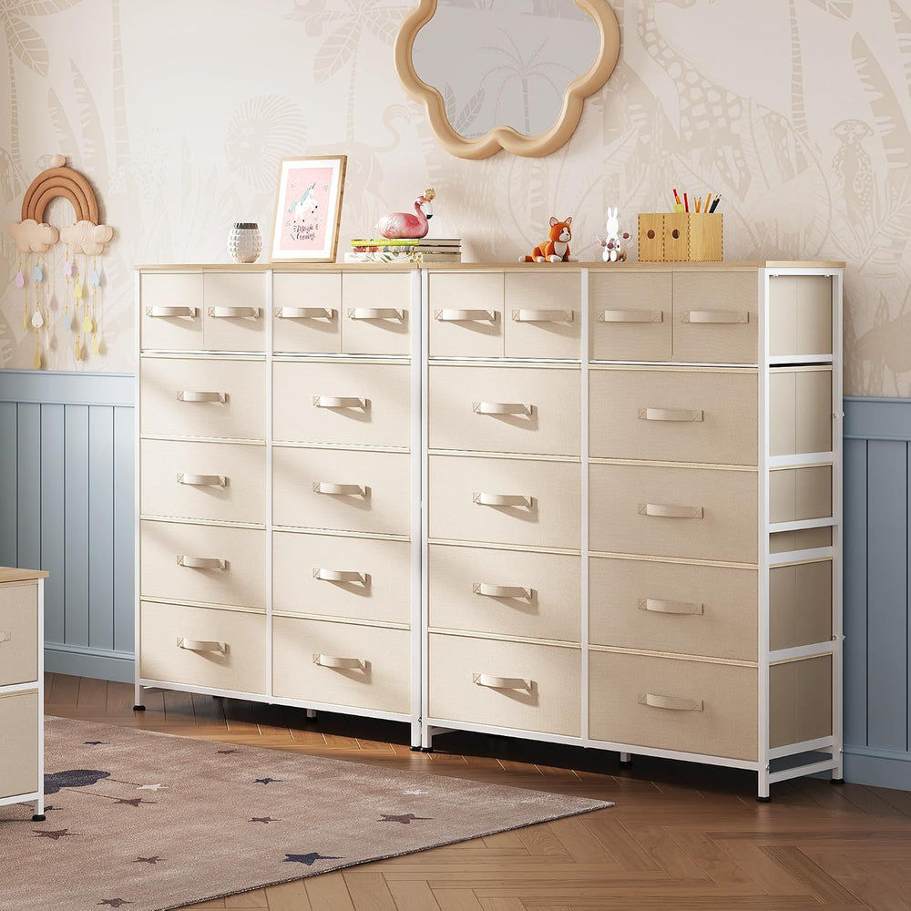 WLIVE Beige Fabric Bedroom Dresser, 12 Drawer Dressers, Chest of Drawers