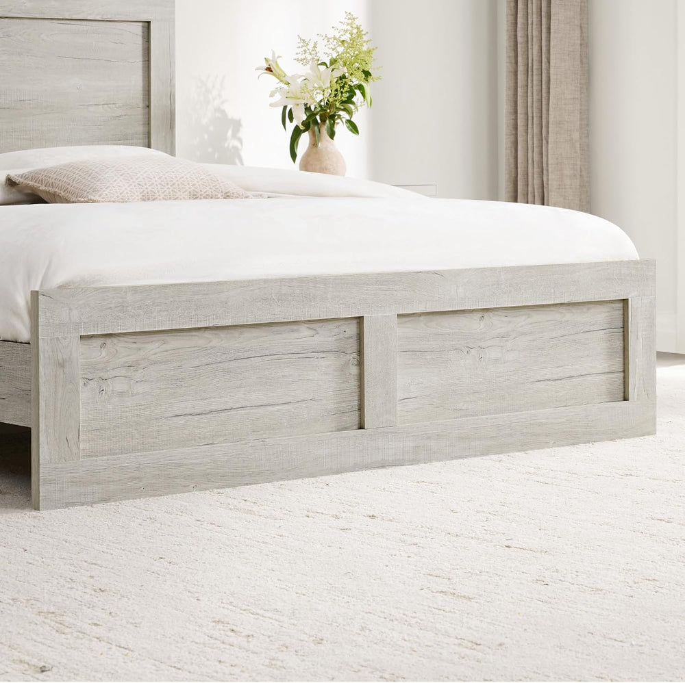 KISLOT Wood Bed Frame with Headboard and Footboard, Light Gray, Queen