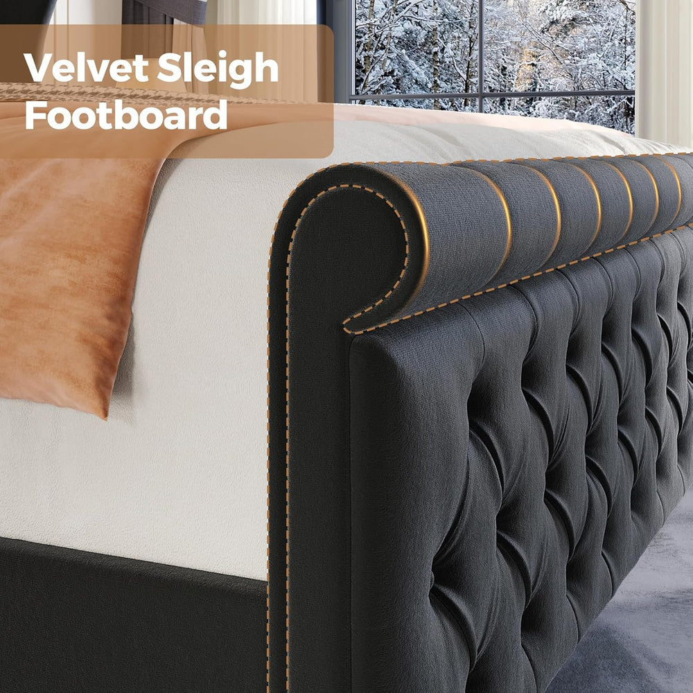 koorlian Queen Bed Frame Upholstered Wingback Headboard Sleigh Footboard
