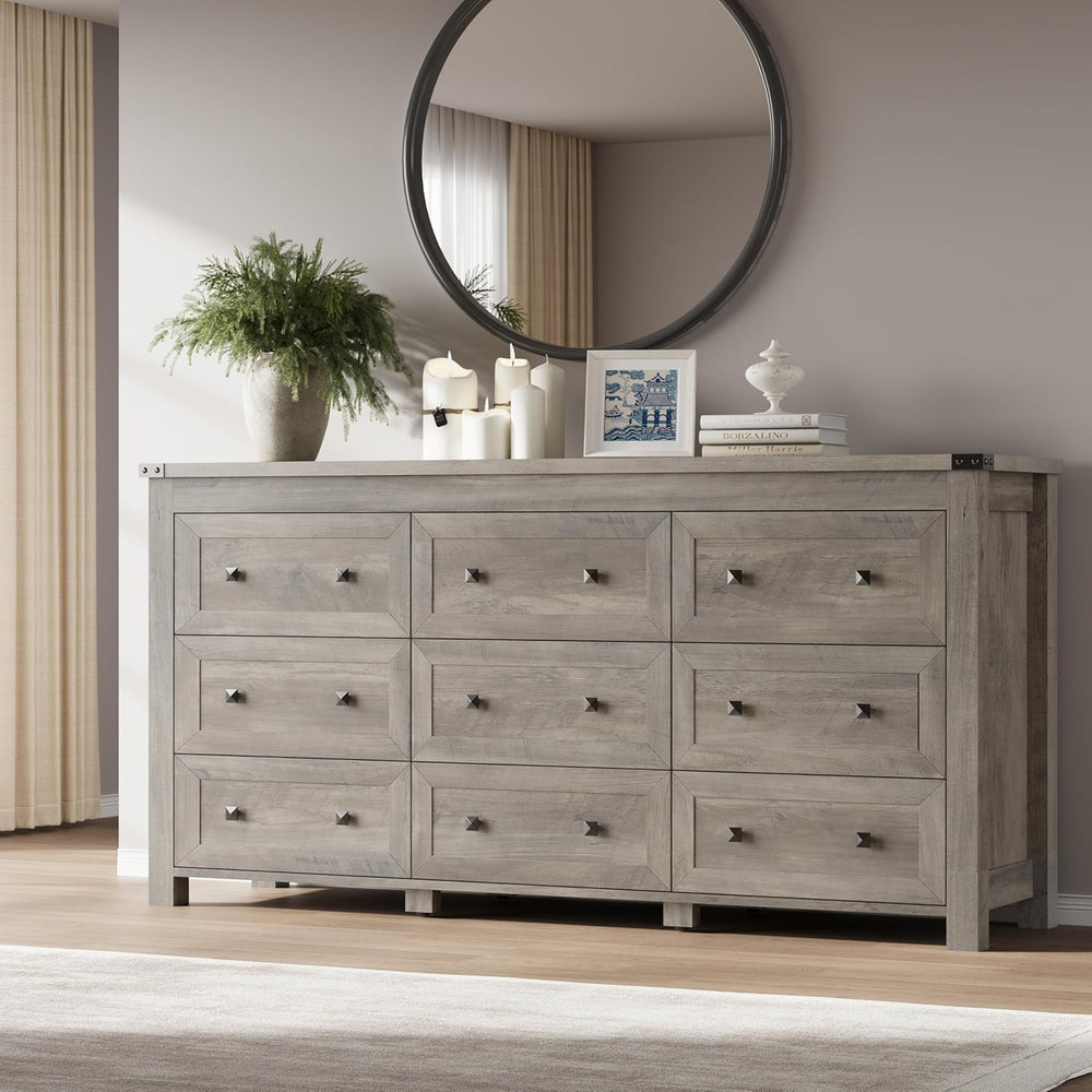 BORNOON 9-Drawer Dresser, Modern Wooden Storage Chest of Drawers, Dresser TV ...