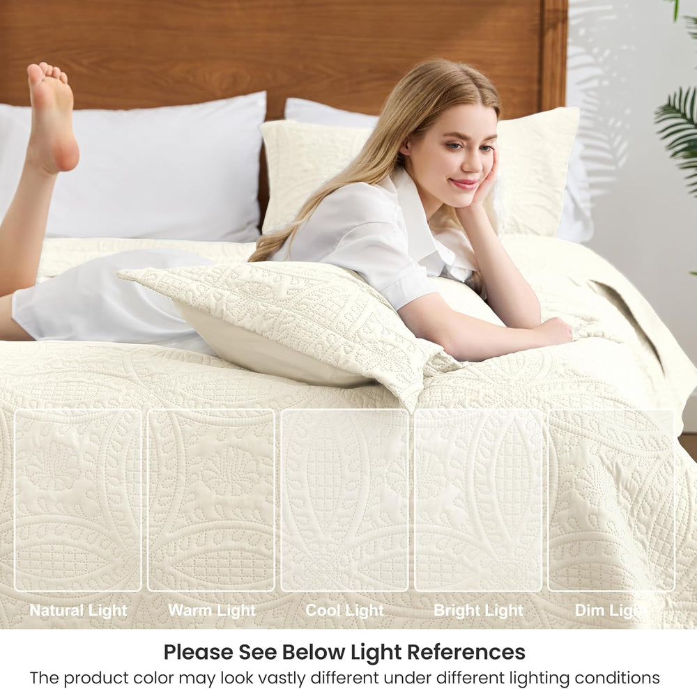 Love's cabin King Size Quilt Bedding Set Beige Bedspreads - Bed Summer Li...