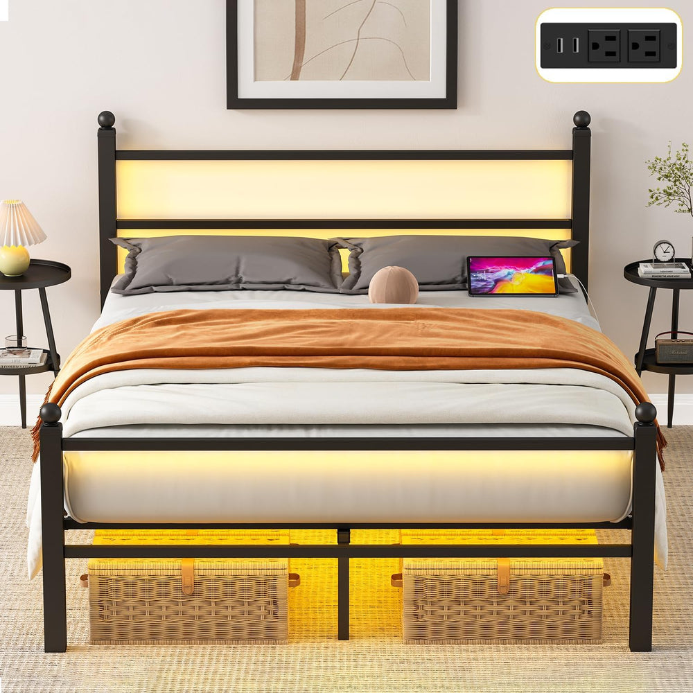 Full Size Bed Frame with Headboard and Footboard,Black Metal Platform Bed Fra...