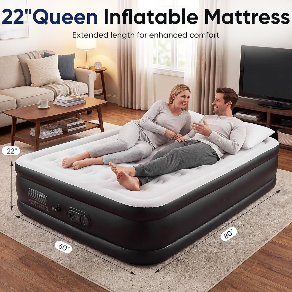 sweetcrispy weight capacity 660 lbs air bed, double, front angle view