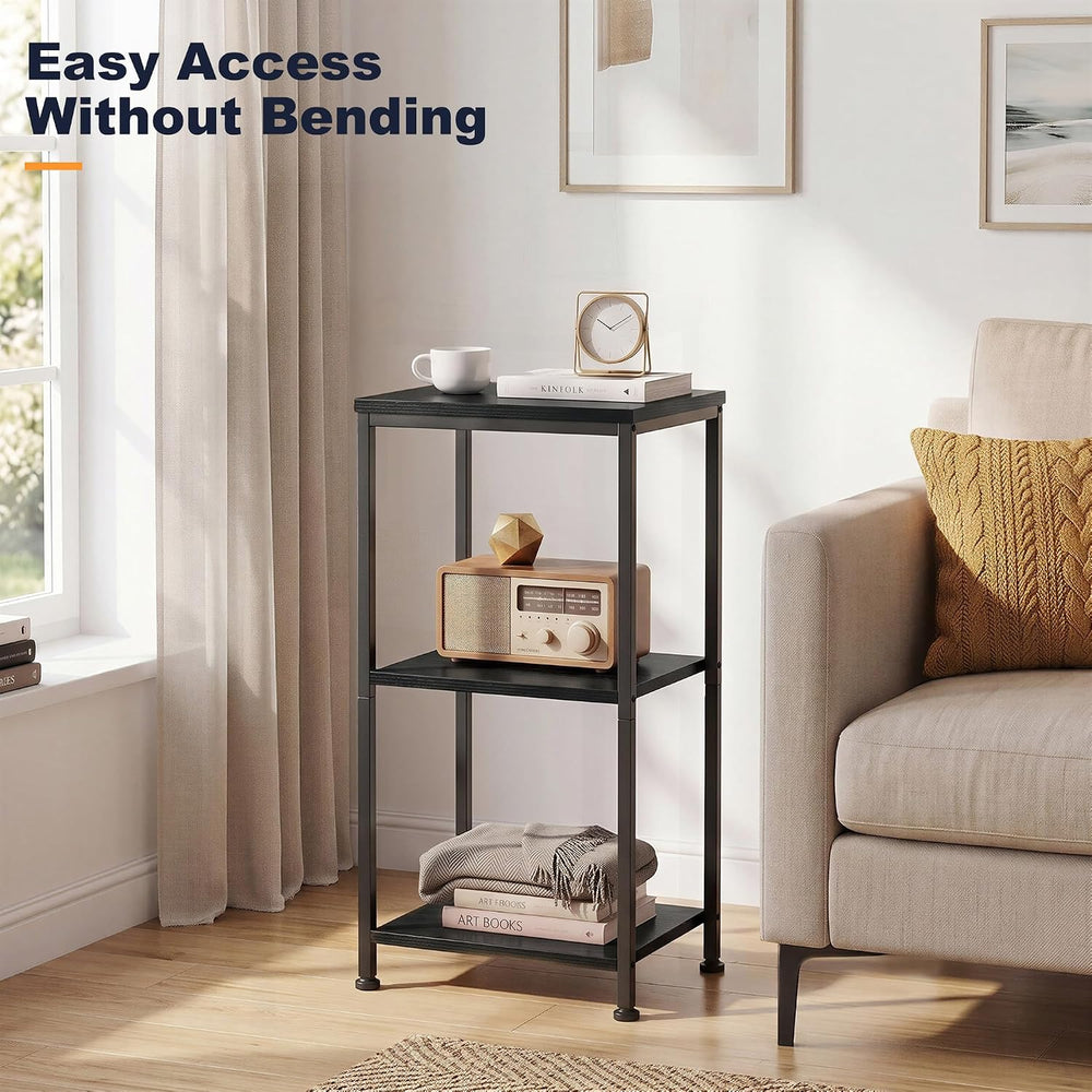 3-Tier Tall End Table, Small Side Table with Adjustable Shelf