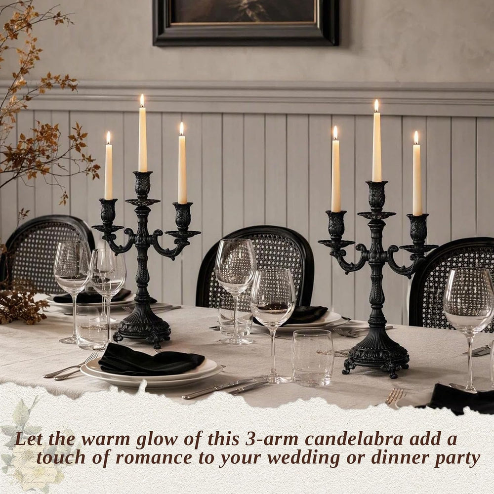 3-Arm Metal Candelabra, Black Halloween Centerpiece Taper Holder