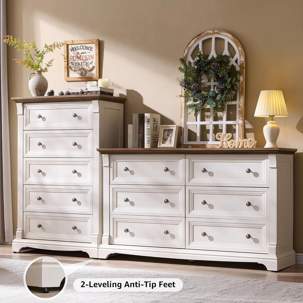 T4TREAM Farmhouse 5 Tall Drawers Dresser for Bedroom, 47" H Wooden Chests