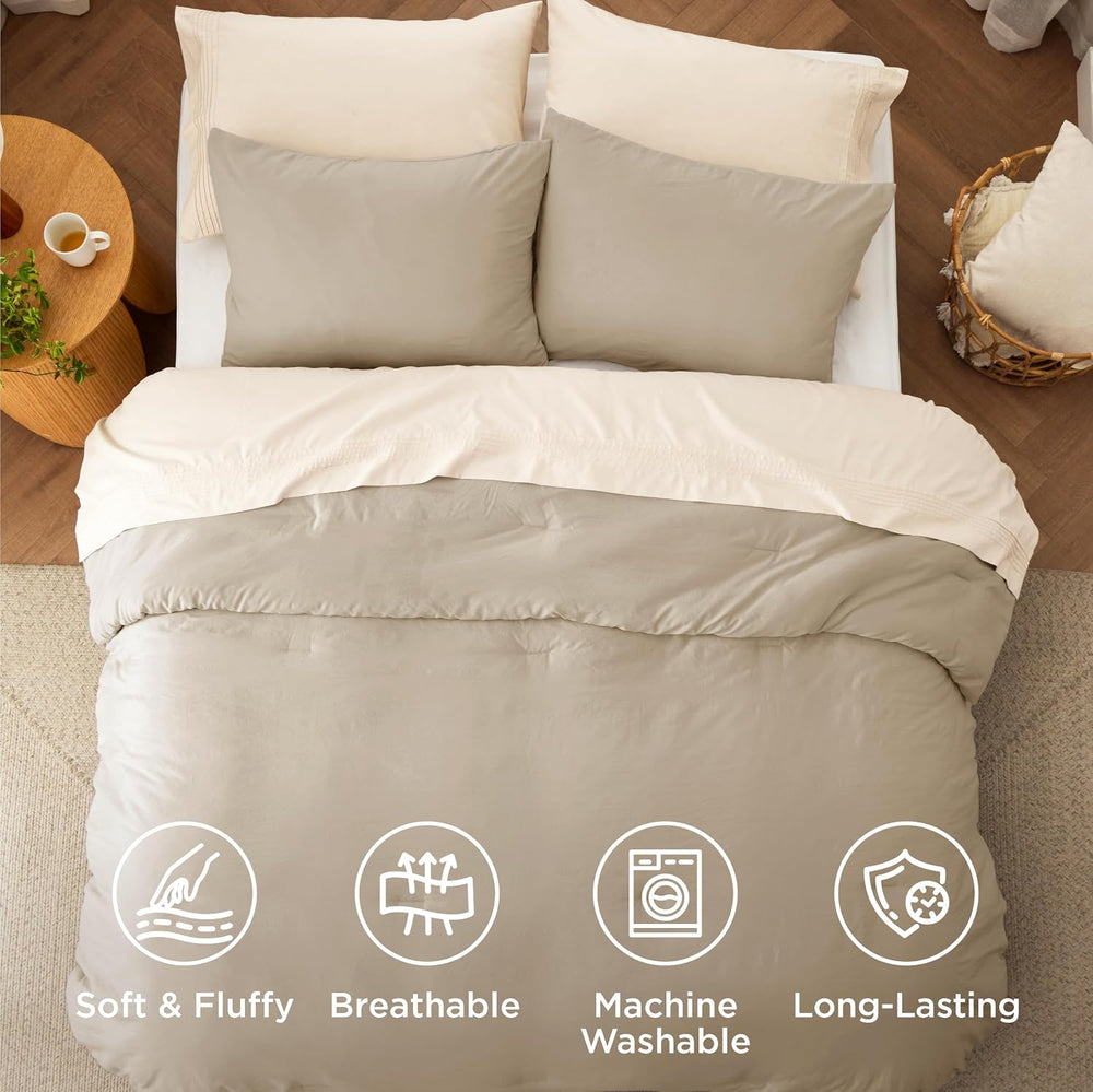 Bedsure King Comforter Set Prewashed Soft Bedding Set 3Pcs Sand 104"x90&...