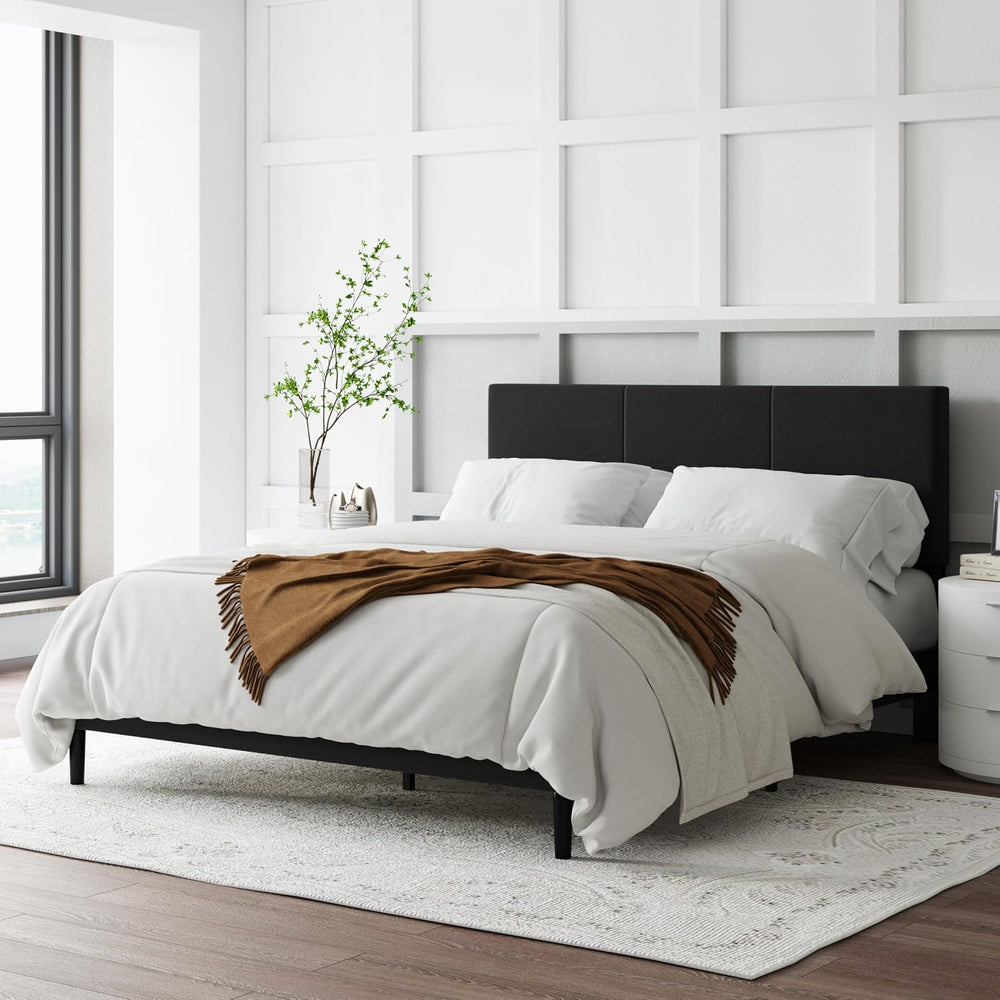 IOILORI Queen Size Bed Frame with Upholstered Headboard, Sturdy Wood Slats, N...