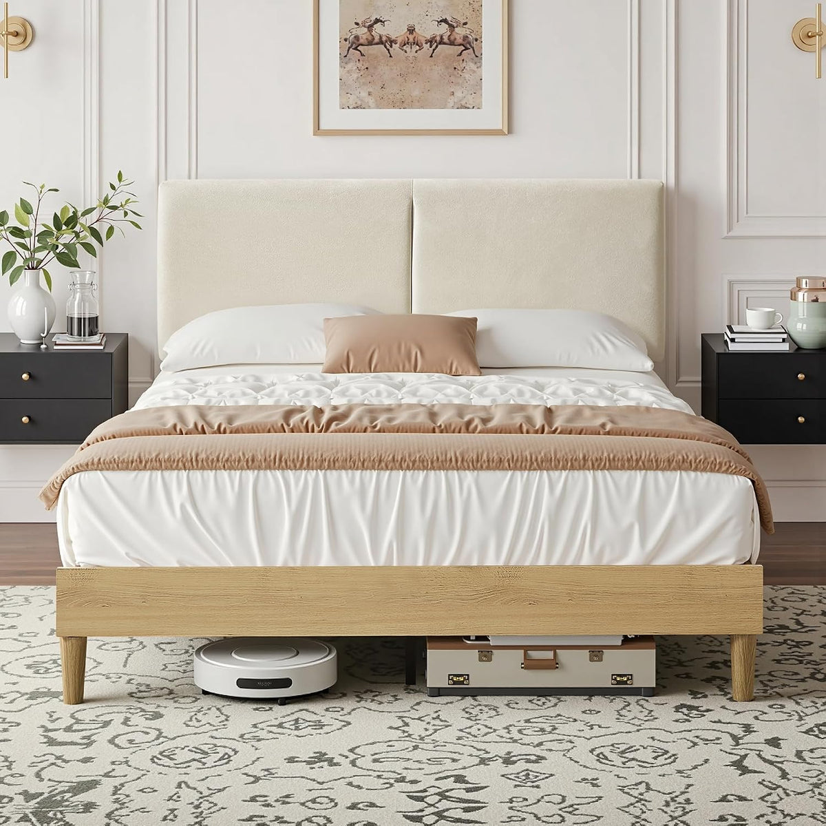 vecelo queen size bed frame upholstered platform beds, main product view