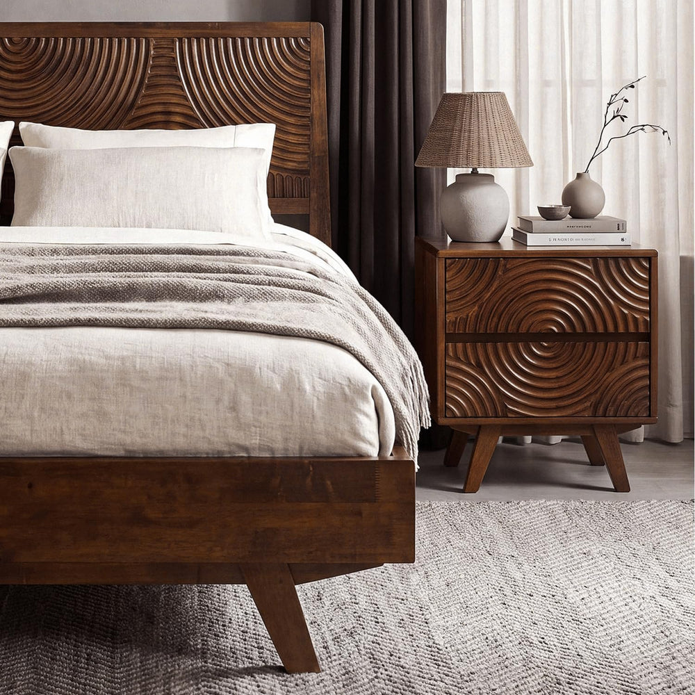 Acacia Harmony King Solid Wood Platform Bed Frame, No Box Spring, Walnut