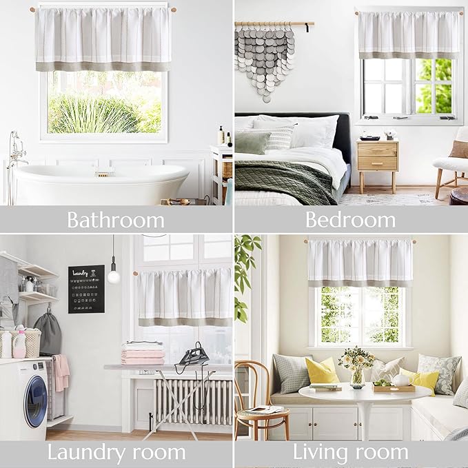 jinchan Nautical Valance Striped Linen Curtain 18 Inch Farmhouse Room Darkening - Image 9