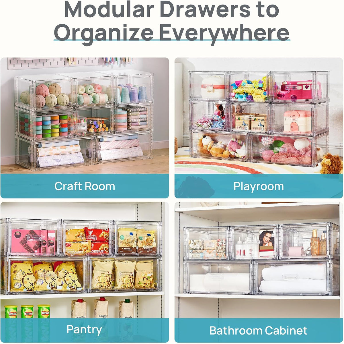 vtopmart 4 pack clear stackable closet storage drawers, view 9