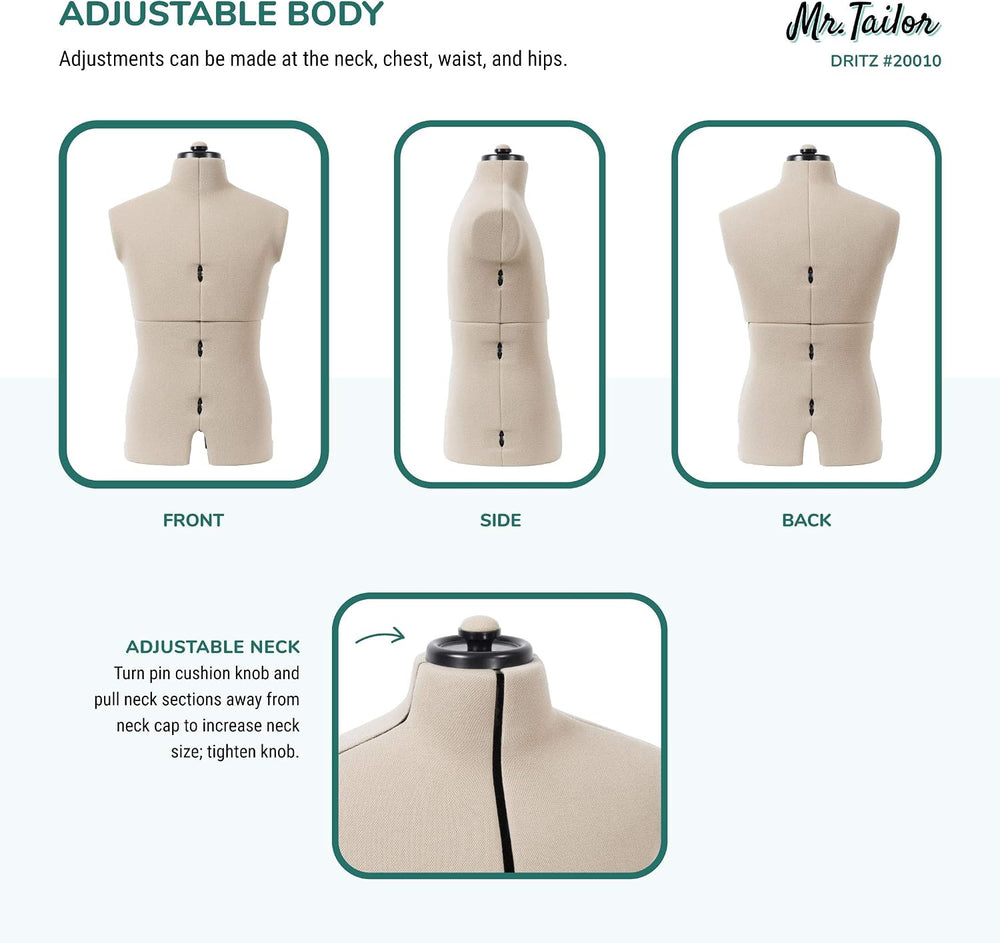 Dritz Mr. Tailor Adjustable Dress Form, Men Size US M-XL