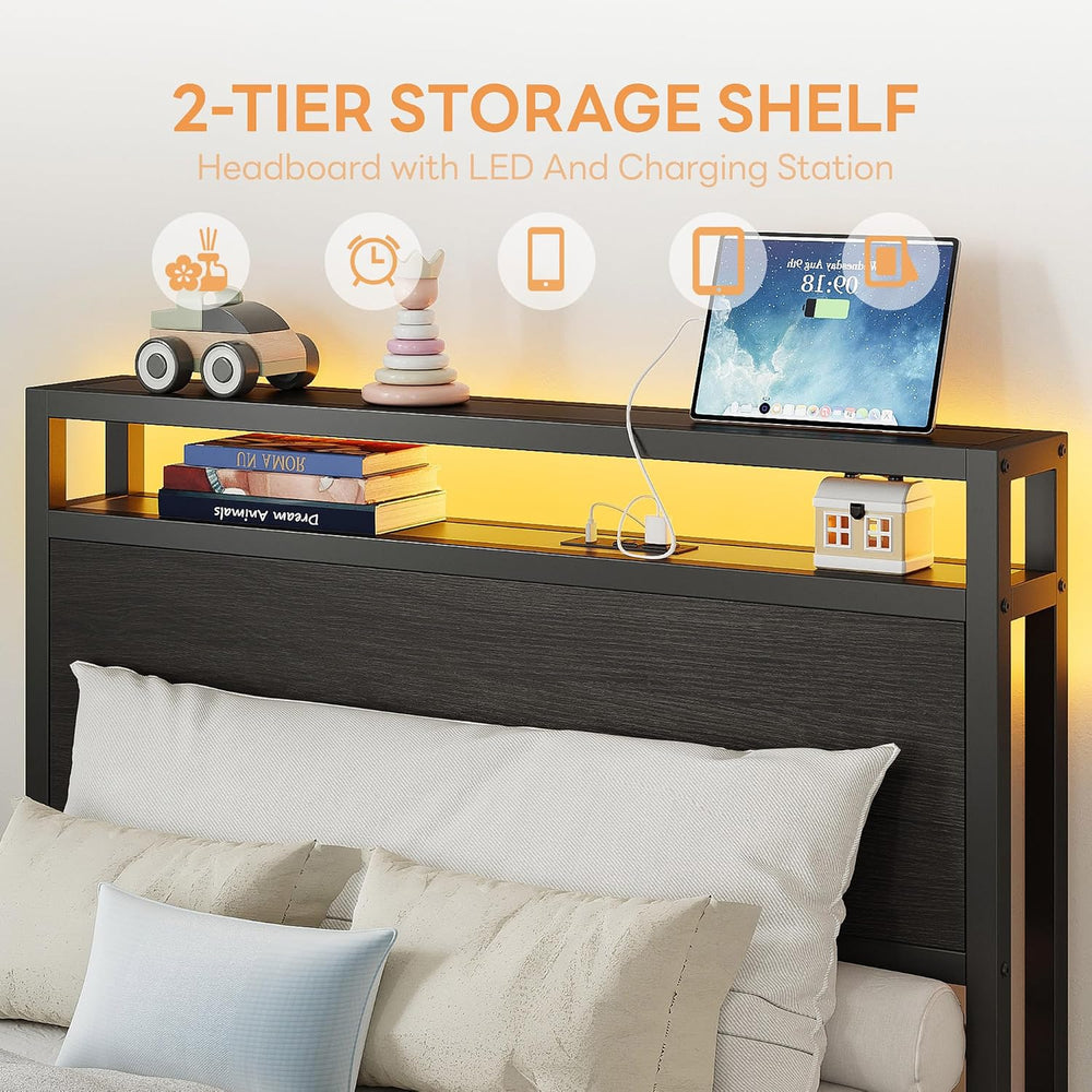LIKIMIO Twin Bed Frame with DIY Layout Storage Drawers and LED Light