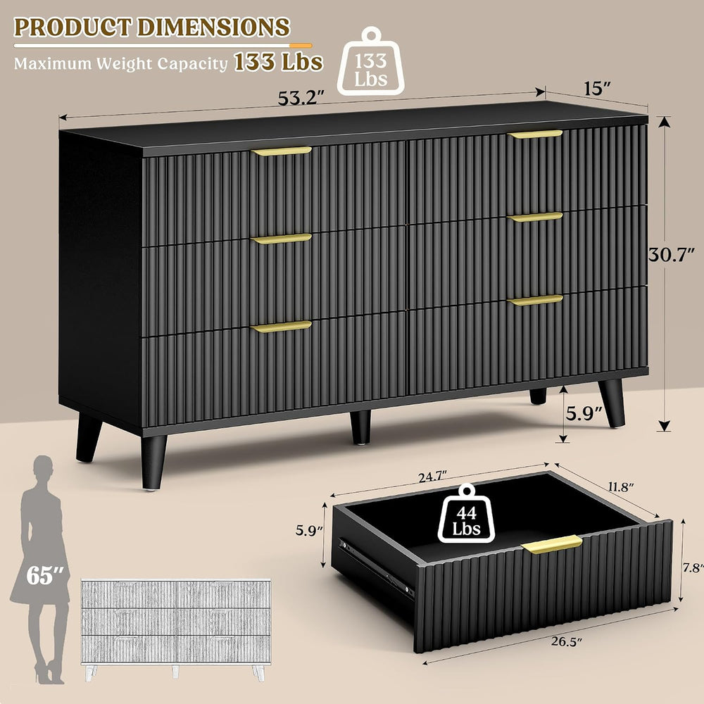 Lulive Wood 6 Drawers Dresser, 53.2" W Fluted Modern Dressers for Bedroom