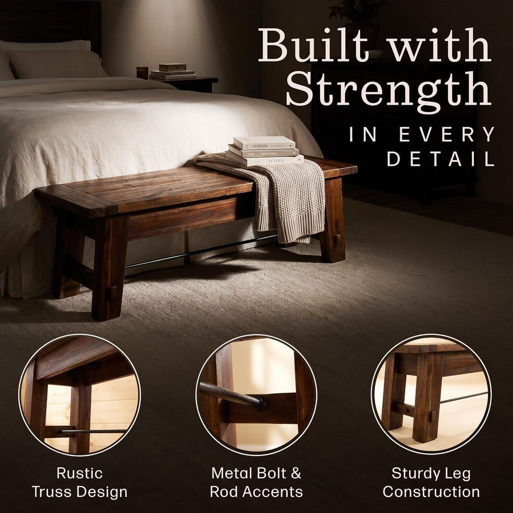 Alaterre Durango Rustic Industrial Solid Wood Entryway Bench, Natural, 60”