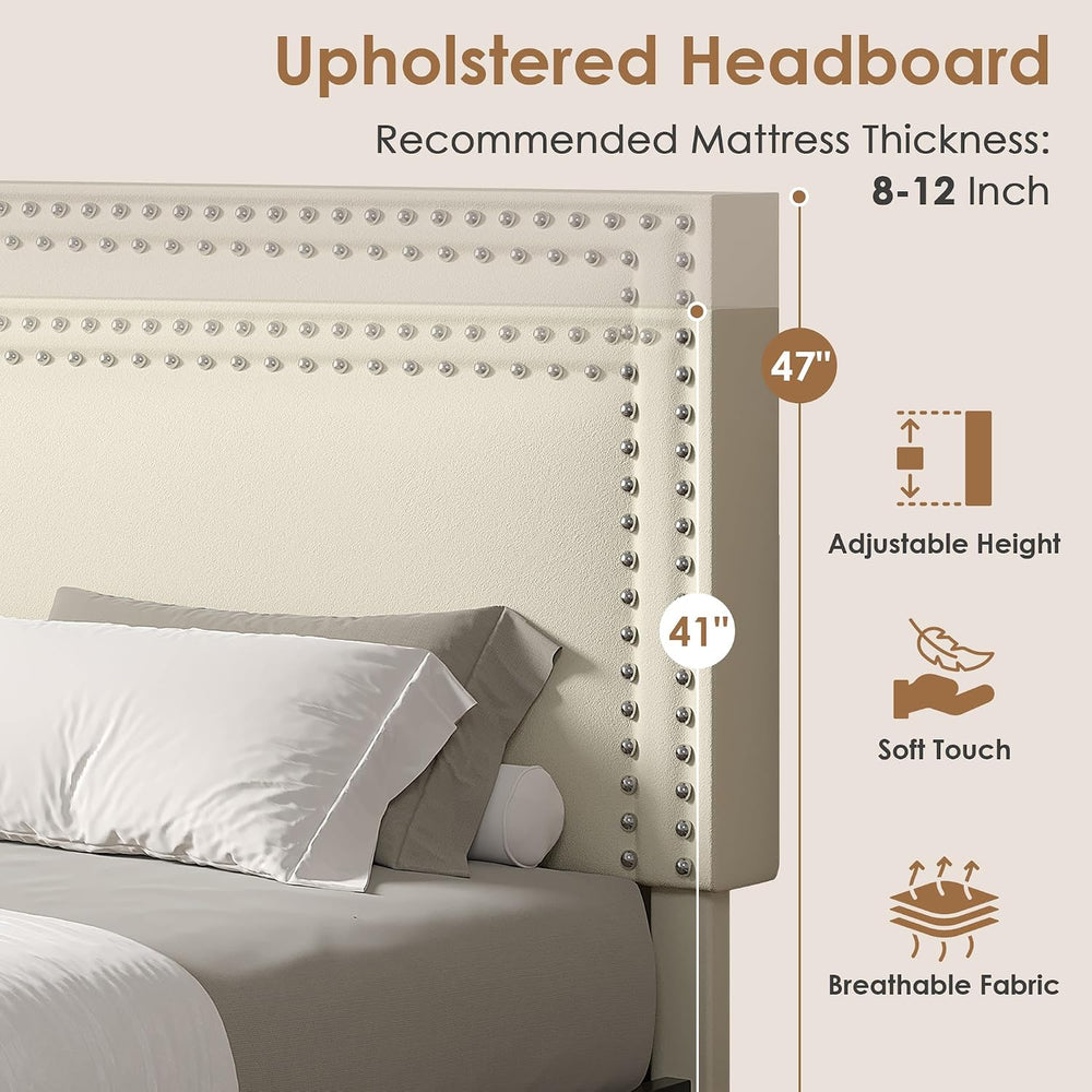 VECELO Queen Size Platform Bed Frame with Height Adjustable Upholstered Headb...