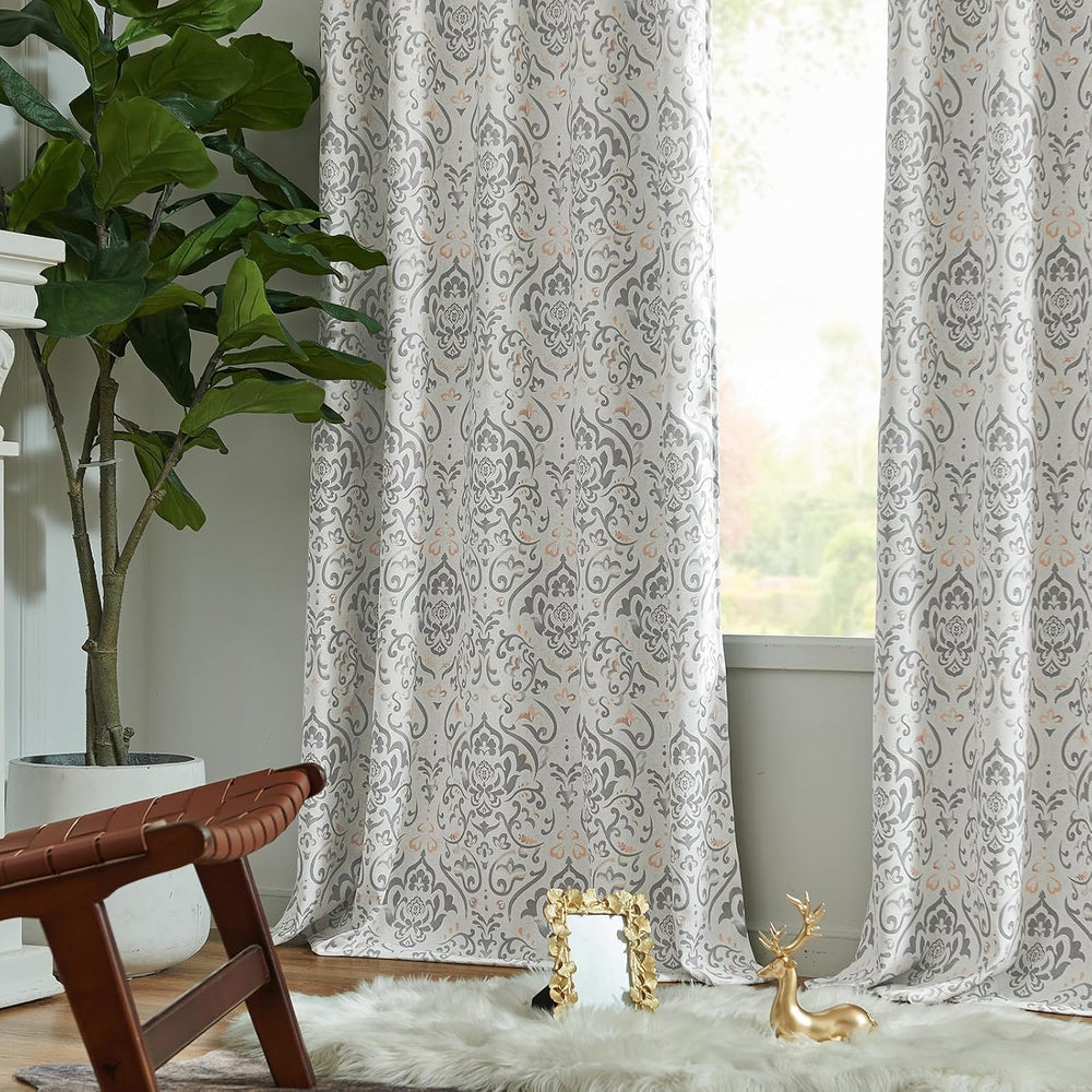 Lazzzy Gray Damask Blackout Curtains 63 Inch Length, Grey Floral Vintage Meda...