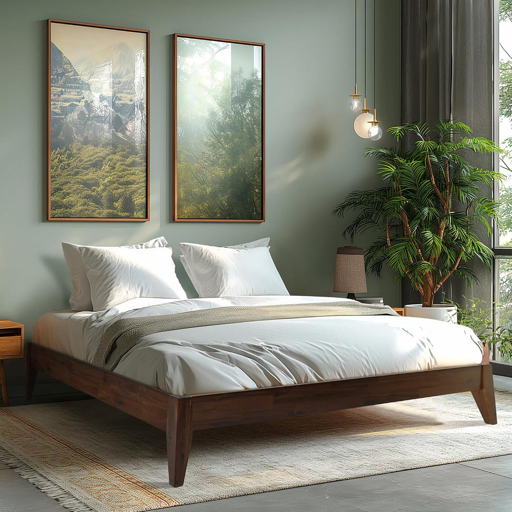 Acacia Mervyn Solid Wood Bed Frame Without Headboard, King Size, Chocolate