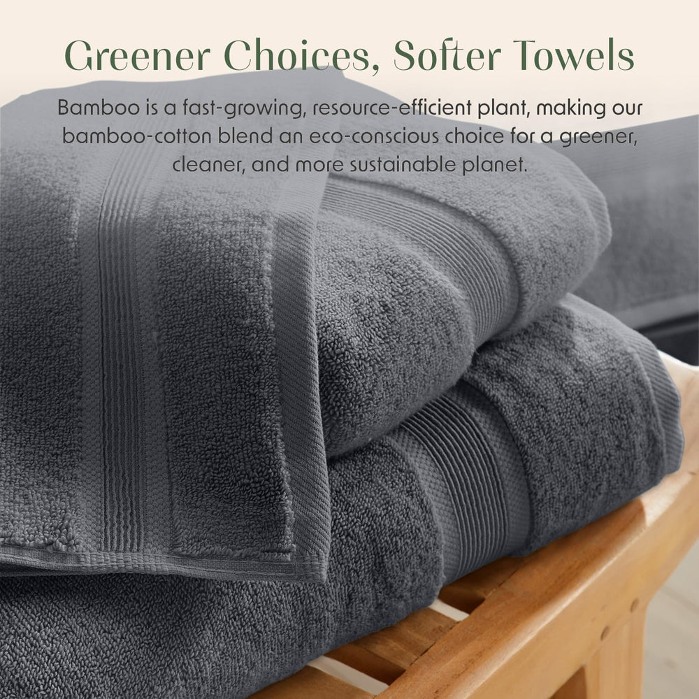 Springtree Home Luxury Bamboo Rayon Plush Bath Towel Set | 4-Pack | Grey