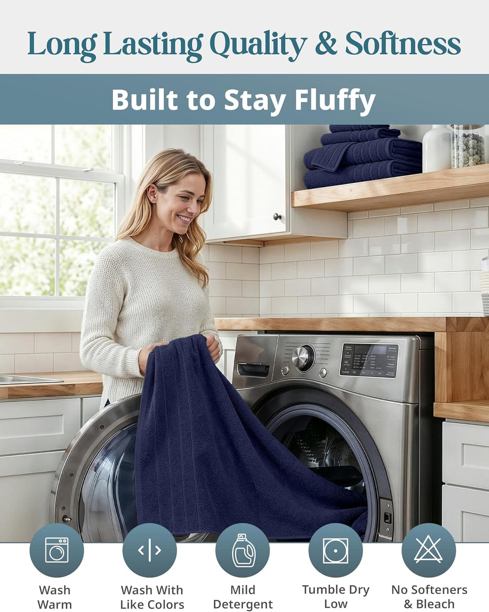 Casa Platino Bathroom Towel Set 12 Piece Soft Absorbent Quick Dry - Navy