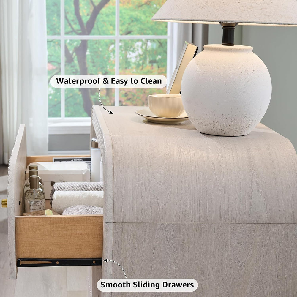 T4TREAM 32 Inch Fluted Nightstand with Charging Station, Alder White