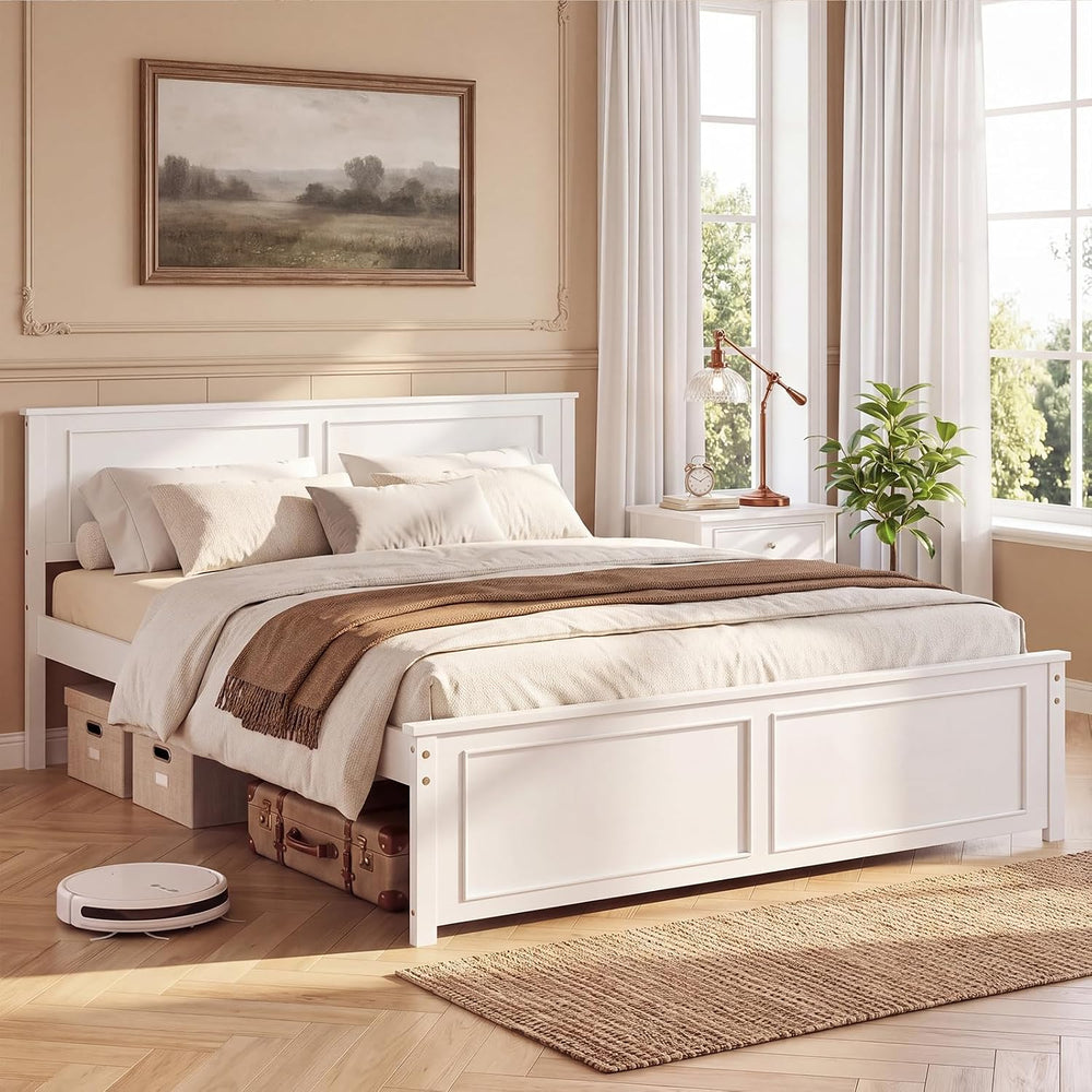 GIANTEX Queen Size Bed Frame with Headboard, White