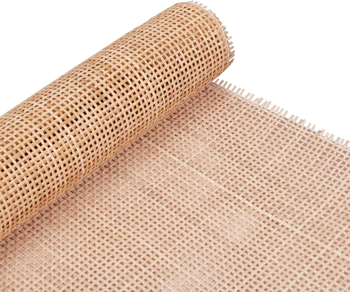 24" width natural square cane webbing 5 ft, front angle view