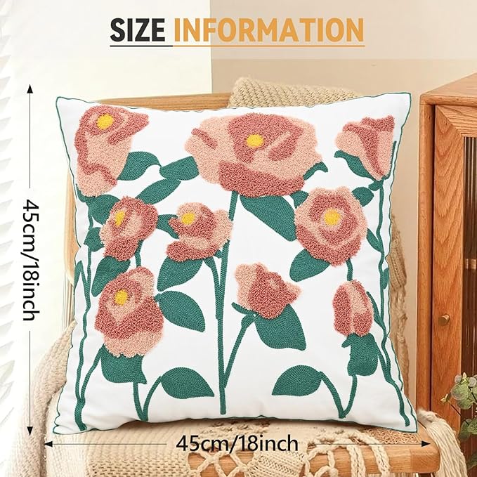 Spring Floral Throw Pillow Cover Embroidered Pillow Case Modern Romantic Flower - Image 6