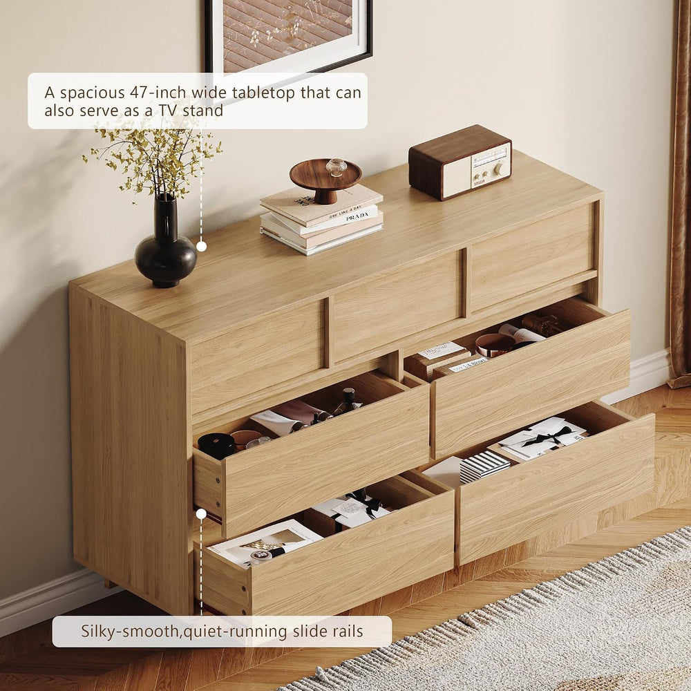 51in Oak 7 Drawer Dresser & 2 Nightstand Set, 3 Pcs Bedroom Furniture