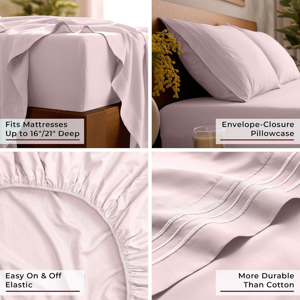 Mellanni Iconic 3-Piece Bed Sheet Set, 16" Deep Pocket (Twin, Blush Pink)