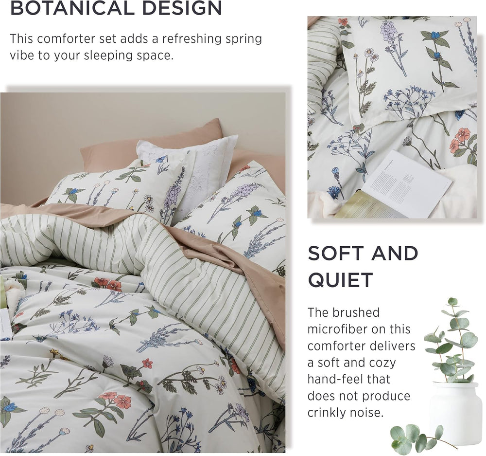 Bedsure Cute Comforter Full Size, White Soft & Fluffy Floral Bedding 3 Pcs