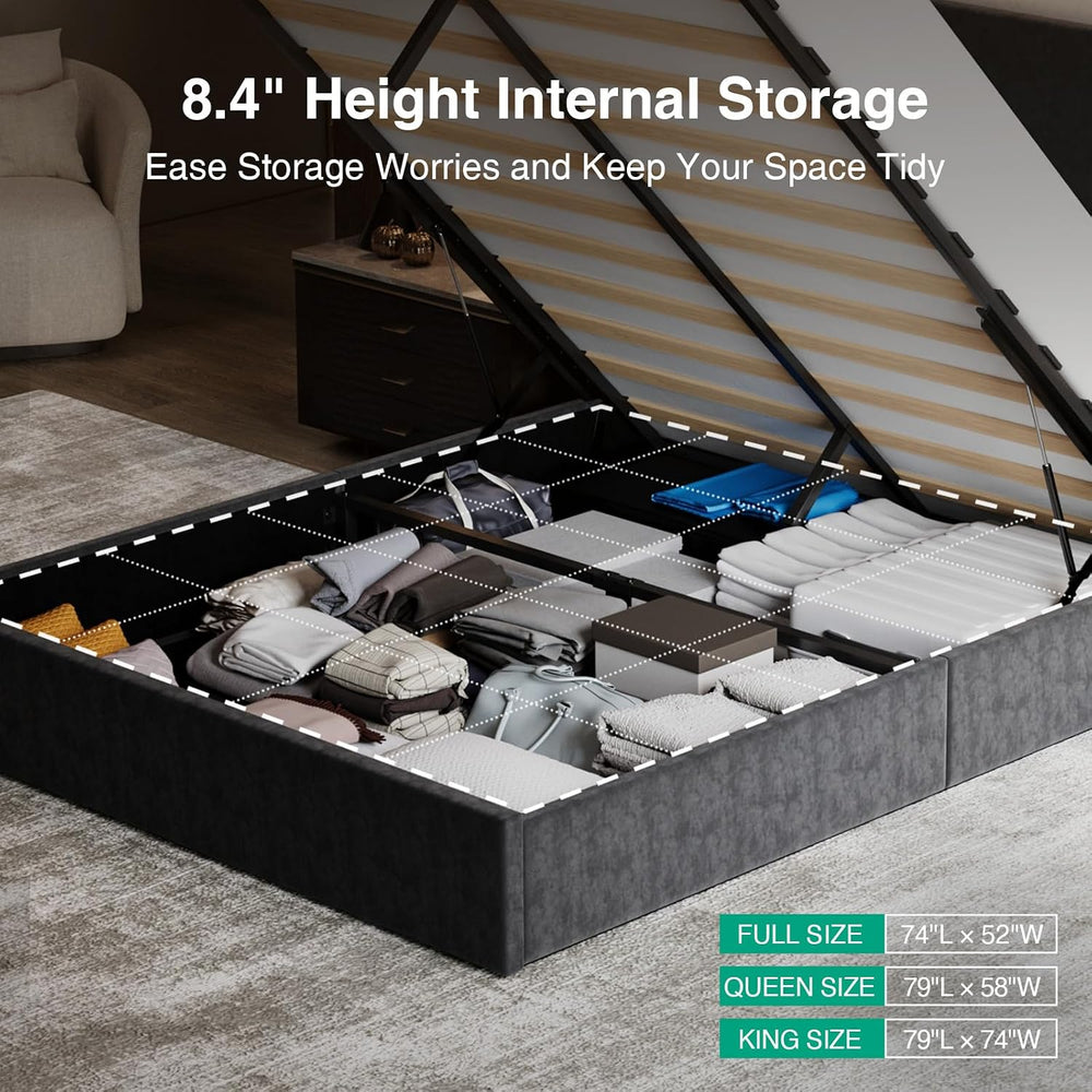 Novilla Full Lift Up Storage Bed Frame/Charging Station/LED Light, Black