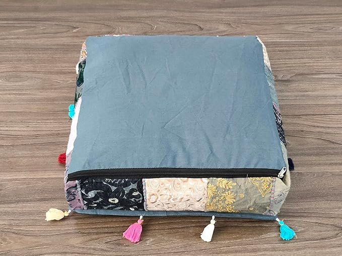CRAFT KALA Indian Square Patchwork Traditional Pouf Cover Indian Living Room - Image 9