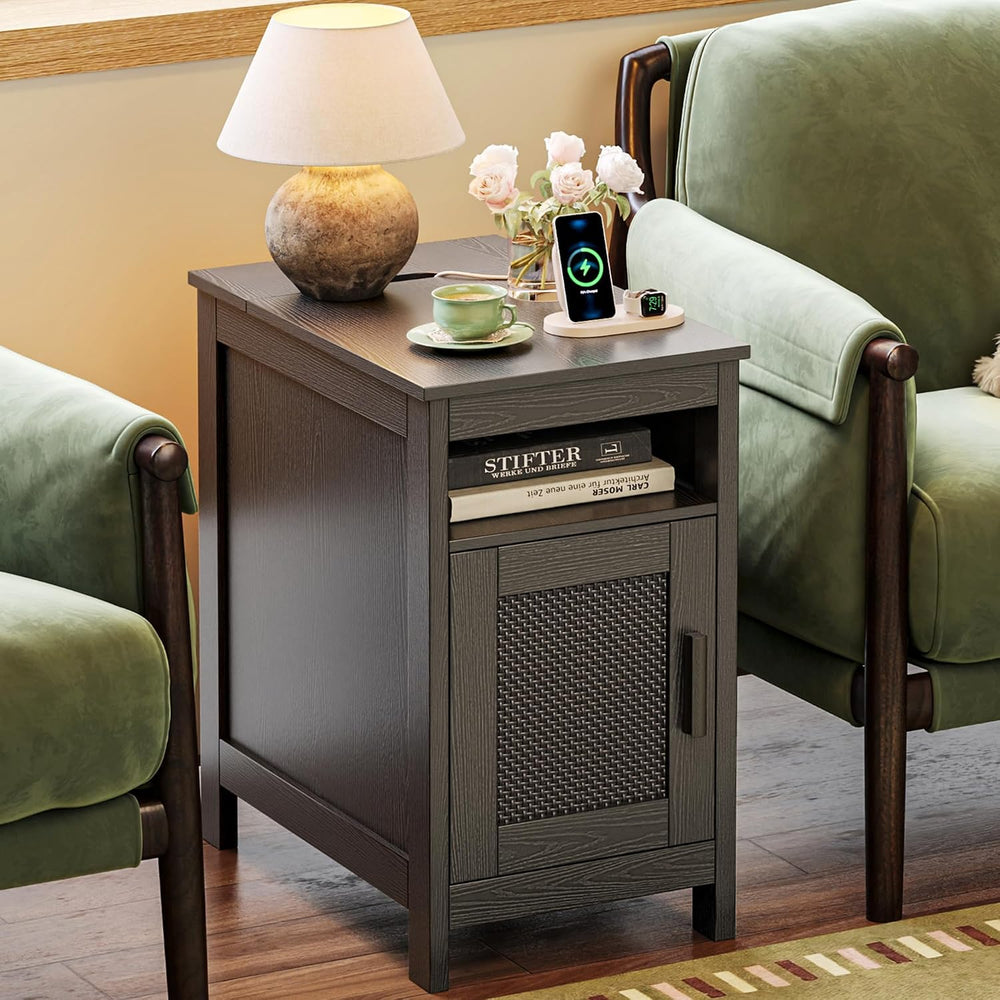 Huuger Narrow Night Stand, End Table with Charging Station, USB-C Port