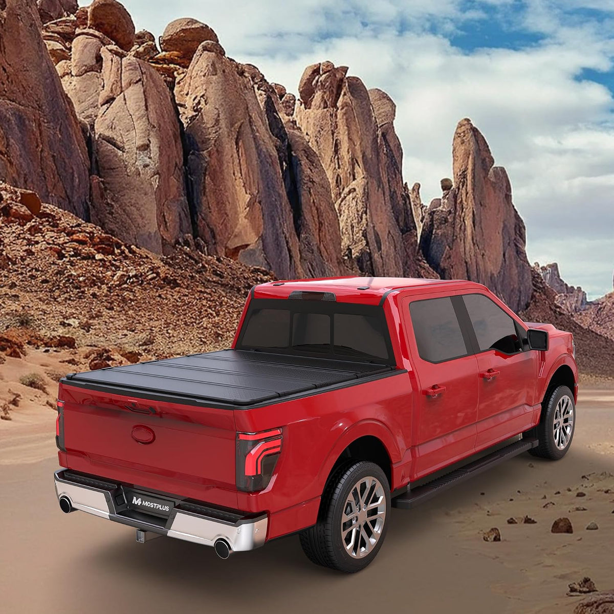 mostplus 5.5ft quad fold hard truck bed tonneau, front angle view