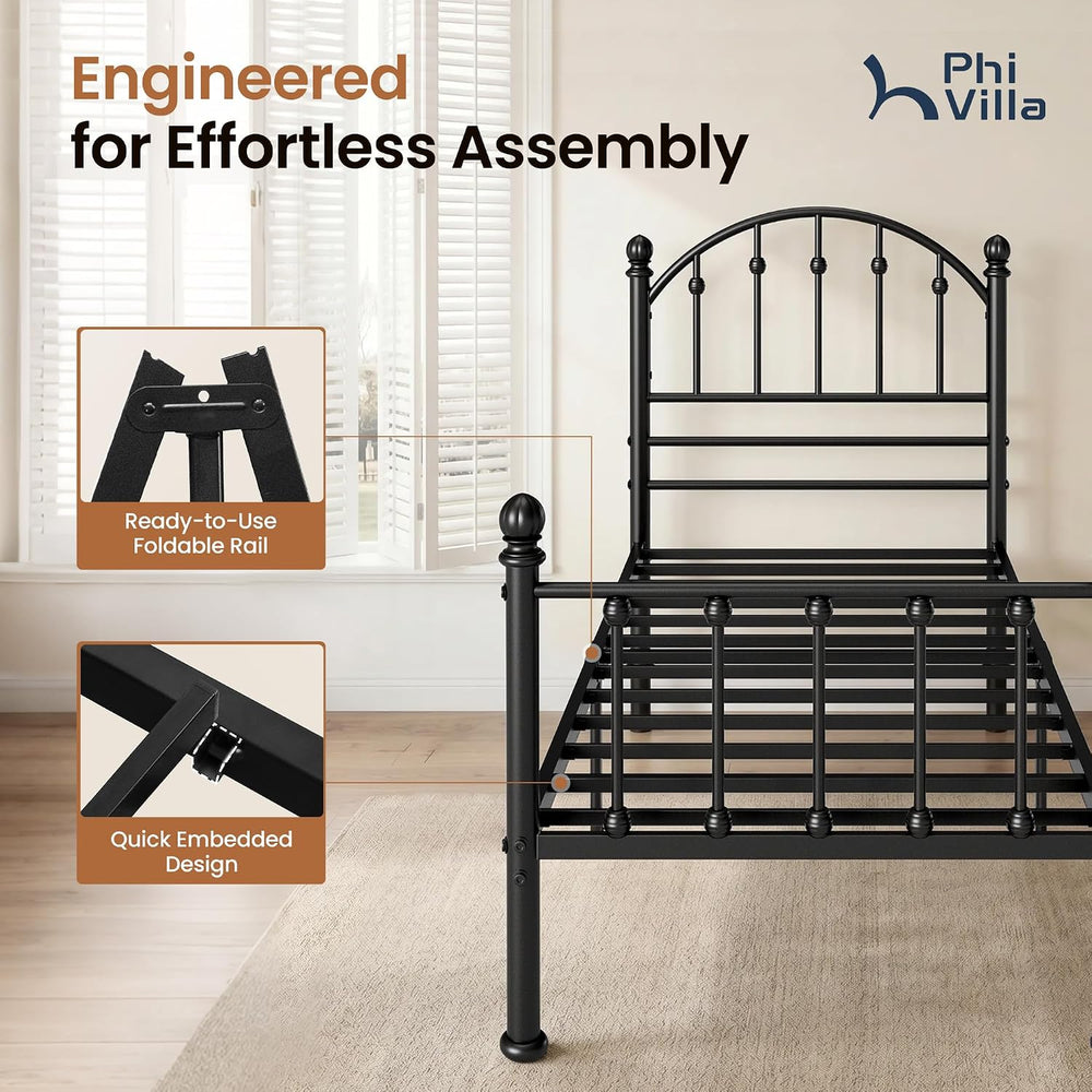 PHI VILLA Twin Size Bed Frame with Headboard and Footboard, Metal Bedframe